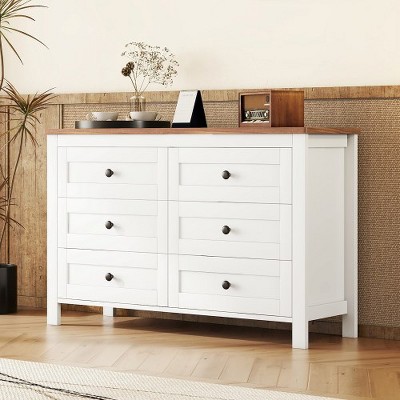 Retro Farmhouse Style Wooden Dresser With 6 Drawer, Storage Cabinet For ...