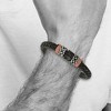 Black Bow Jewelry Men's Tricolor Stainless Steel & Black Leather Bead Bracelet, 8.5 Inch - 3 of 4