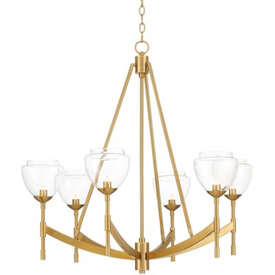 Possini Euro Design Cassidy Antique Brass Chandelier 34" Wide Mid Century Modern Clear Glass 6-Light Fixture for Dining Room House