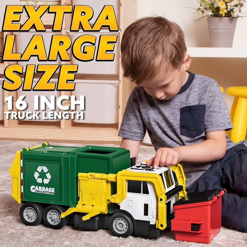JOYIN 16" Large Garbage Truck Toys for Boys, Realistic Trash Truck Toy Garbage Sorting Cards for Preschoolers, Toy Truck Gift for Boy, 2 of 7