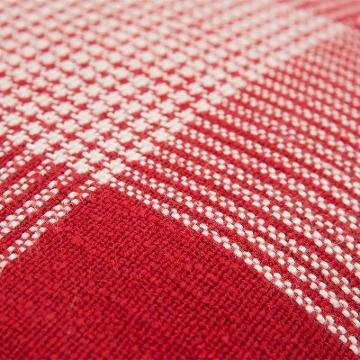 20" Red and White Woven Plaid Square Throw Pillow