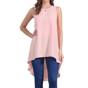INSPIRE CHIC Women's Casual High Low Blouse Sleeveless Crewneck Asymmetrical Hem Flowy Blouse - 1 of 4