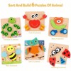 Wooden Jigsaw Puzzle Set, 6 Pack Animal Shapes Fine Motor Skill Gift - 2 of 4