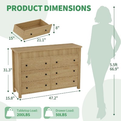 Coucheta Dresser for Bedroom, 6 Chest of Drawer Dresser, Modern Wood Organizer TV Stand for Living Room, Closet Storage, Entryway, Hallway