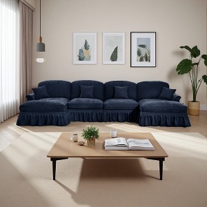 Classic U-Shaped 4-Seater Modular Sectional Sofa with Flared Arms & Ottomans - 1 of 4