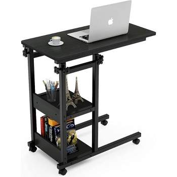 Tribesigns Adjustable C-Shaped Table, Mobile Snack Console Table with Wheels, Laptop Rolling Cart