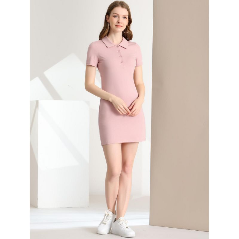 Allegra K Women's Short Sleeve Polo Collar Golf Tennis Stretch Mini Cotton T-Shirt Dress, 3 of 7