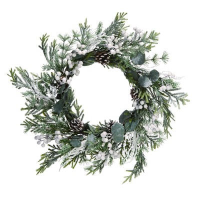 Transpac Artificial 22 in. White Christmas Sparkling Wreath