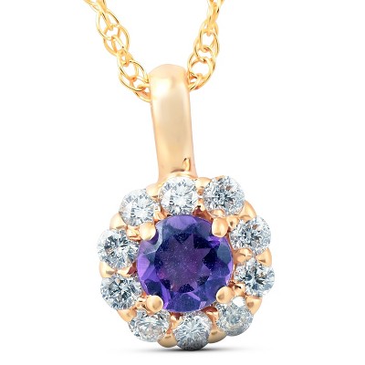 Pompeii3 1/2 Ct Diamond & Genuine Amethyst Halo Pendant 14k Yellow Gold Womens Necklace