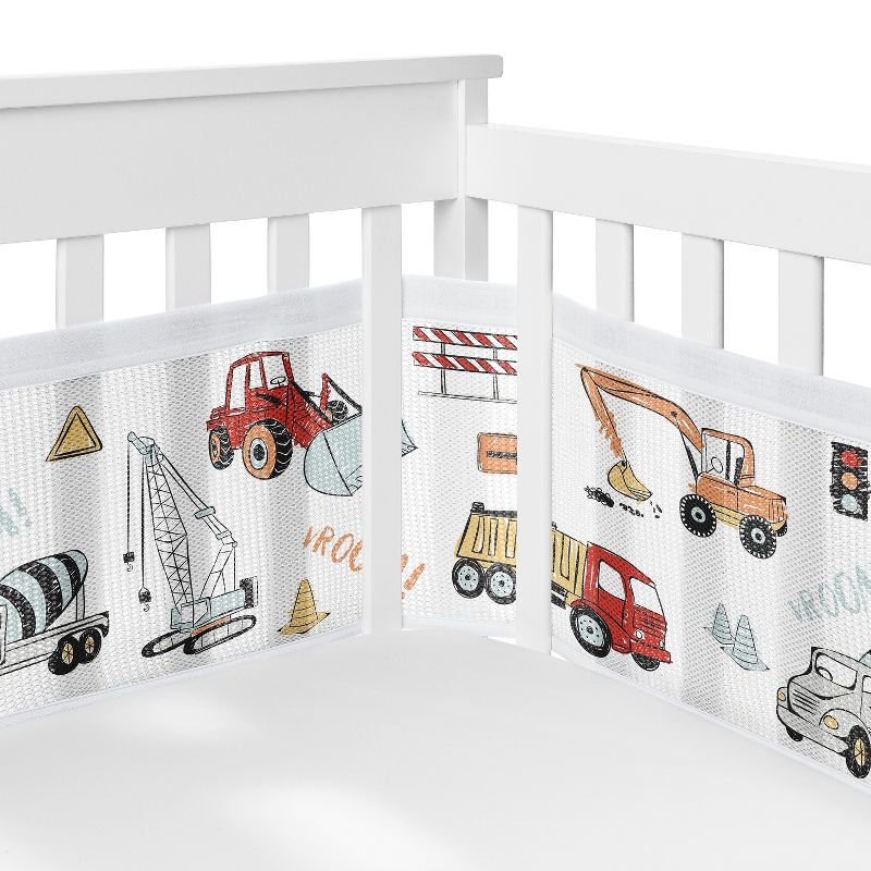 Sweet Jojo Designs Boy Crib Bedding + BreathableBaby Breathable Mesh Liner Construction Truck White Red Blue, 3 of 7