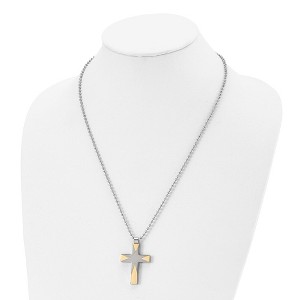 Chisel Stainless Steel Brushed and Yellow IP-plated Cross Pendant on a 22" Ball Chain Necklace - 1 of 4