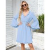 WhizMax 2024 Long Sleeve Dress for Women Wrap V-Neck Bell Sleeve A-line Knee Length Dress Ruffle Flowy Swing Dresses - 3 of 4