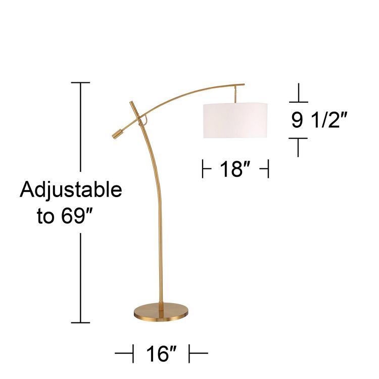 Possini Euro Design Raymond Modern Arc Floor Lamp 69" Tall Warm Gold Adjustable Boom Arm White Linen Drum Shade for Living Room Reading Office House, 4 of 9