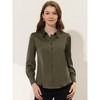INSPIRE CHIC Women's Puff Long Sleeve Point Collar Vintage Button Work Satin Shirt - 2 of 4