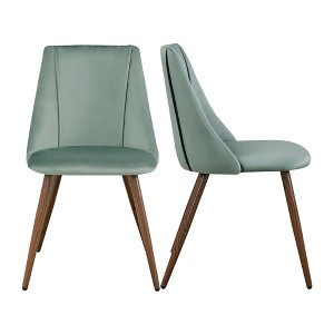 FurnitureR Dining Chairs Set of 2, Modern Velvet Accent Chairs with Large Soft Seat for Dining Room, Kitchen, Living Room, Bedroom, Green - 1 of 4