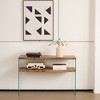 Spassway Walnut Wood Console Table with Storage Shelf Tempered Glass Frame Modern Narrow Entryway Table for Living Room Entrance Hallway Bedroom - 3 of 4