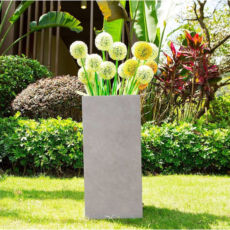 Rosemead Home &#38; Garden, Inc. 14&#34; Wide Kante Lightweight Durable Modern Tall Square Outdoor Decorative Planter Weathered Concrete Gray, 4 of 6