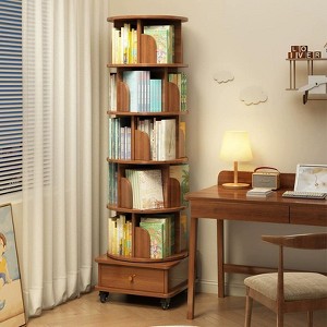 NicBex Modern Rotating Corner Bookshelf Display Bookcase with Wheels & Drawer,Books Storage Cabinet Organizer for Office,Bedroom - 1 of 4