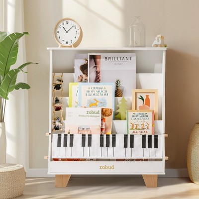 Robotime Dollhouses Kids Bookshelf, Wooden Book Shelf with Stability Sturdiness for Kids Rooms Nursery Playrooms, White, 28.15"*11.81"*32.28"