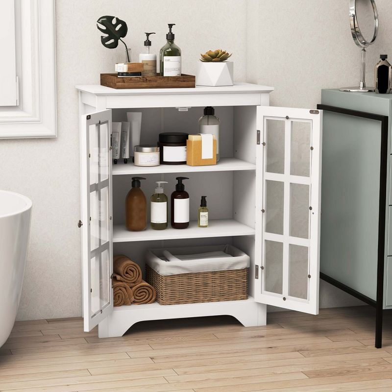Costway Bathroom Floor Cabinet Display Storage Cabinet with Adjustable Shelves Black/White, 2 of 11