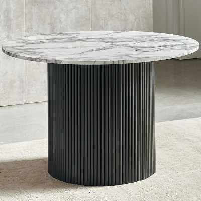 Imitation Marble Grain MDF Tabletop Dining Tables Round, 47 Inch Round Dining Tables Modern, Dining Tables Round Wood For 4 Person-Cuddlewood