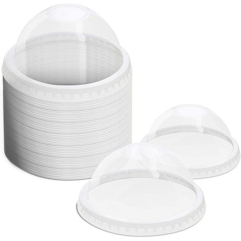 FRUIT 100 PER PACK. SALAD SWEETS CLEAR PLASTIC DOMED CUP LID NO HOLE 
