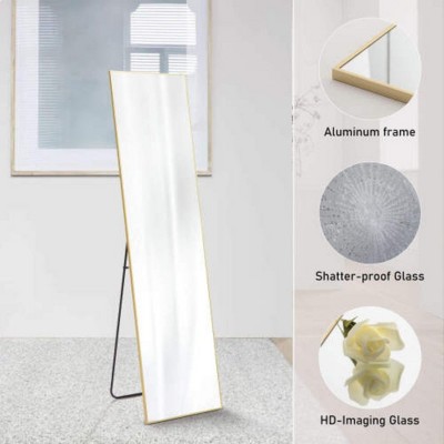Floor Standing Mirror, Wall Mirror with Stand Aluminum Alloy Thin Frame