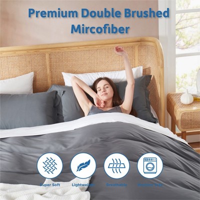 Grey Double Brushed Microfiber Queen Duvet Cover Set