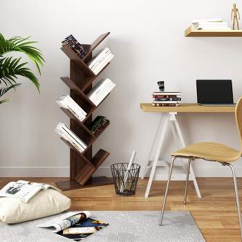 VASAGLE Tree Bookshelf, 9 Shelf Floor Standing Tree Bookshelf, with Shelves for Living Room, Home Office,Walnut
