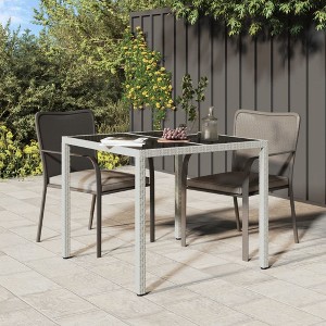 vidaXL Patio Table 35.4 in.x35.4 in.x29.5 in. Tempered Glass and Poly Rattan White - 1 of 4