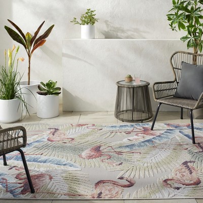 Tropical Flamingo Blue and Green Synthetic Area Rug 5'3" x 7'