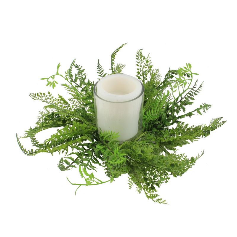 Northlight 17" Decorative Artificial Mixed Green Fern Hurricane Glass Candle Holder, 1 of 3