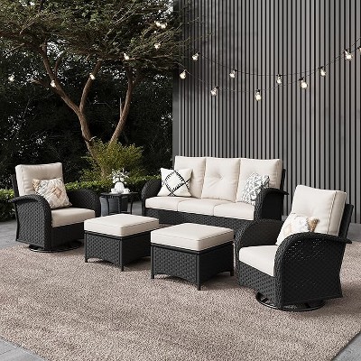 LayinSun Outdoor Patio Furniture Set, Black Rattan Wicker Sectional Swivel Rocker Chairs Sets