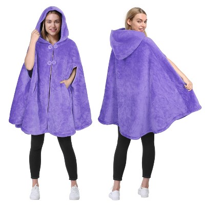 Catalonia Womens Oversized Plush Fleece Wearable Blanket Hooded Wrap Sweater with Hand Pockets, Open Front No Sleeve Cape Shawls, Cozy Gift for Woman