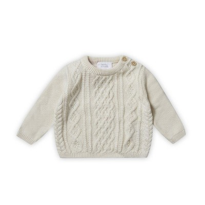 Image of Stellou & Friends 100% Cotton Unisex Cable Knit Sweater for Babies and Children Ages 0-6 Years - White / 0-3 Months