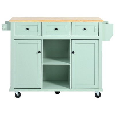 NicBex 53.1Inch Rolling Kitchen Island with Drop Leaf,Storage Cabinet and 3 Drawers
