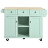 PAGED Dining Room Cabinet with Rubber Wood Drop-Leaf Countertop, Kitchen Island on 5 Wheels Storage Cabinet and 3 Drawers for Dinning Room - 3 of 4