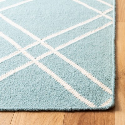 Light Blue and Ivory Geometric Wool Area Rug