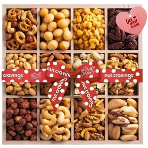 Nut Cravings Get Well Soon Gift Basket, Premium Nuts in Wooden Tray, Healthy Kosher Snack Tray (12 Assortments) - 1 of 4