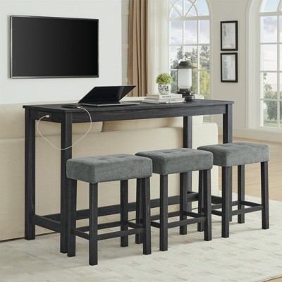 Aukfa 4-Piece Multi-Functional Dining & Bar Table Set with Built-in Power Outlet - Modern Space-Saving Solution for Living Rooms