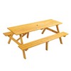 8-Person Outdoor Patio Wood Rectangular Picnic Dining Set with 2 Built-in Benches and Umbrella Hole - 2 of 4