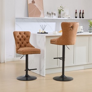 PAGED Bar Stools Set of 2 Height Adjustable Swivel Velvet Modern Barstools with Back and Hand-pulled Button for Bar, Kitchen - 1 of 4