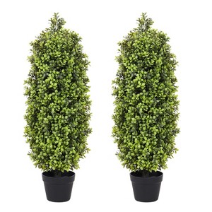 COWLOWN 3FT Artificial Boxwood Topiary Trees (Set of 2) - 36in UV Resistant Faux Greenery, Realistic Evergreen Bushes for Outdoor/Indoor - 1 of 4