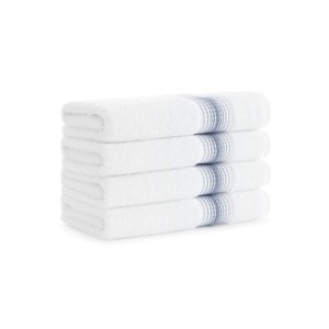 Aston & Arden Luxury Ring Spun Cotton Hand Towels (4 Pack), 600 GSM, 18x32 in., White with Striped Ombre Border - 1 of 4