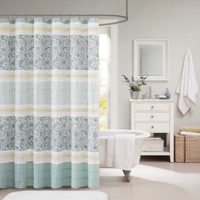 Madison Park Stella Cotton Shower Curtain Blue: Madison Park Paisley : Microfiber, Machine Washable, Non-Slip Backing