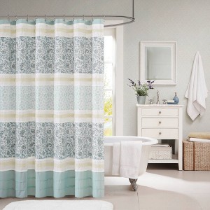 Madison Park Stella Cotton Shower Curtain Blue: Madison Park Paisley : Microfiber, Machine Washable, Non-Slip Backing - 1 of 4