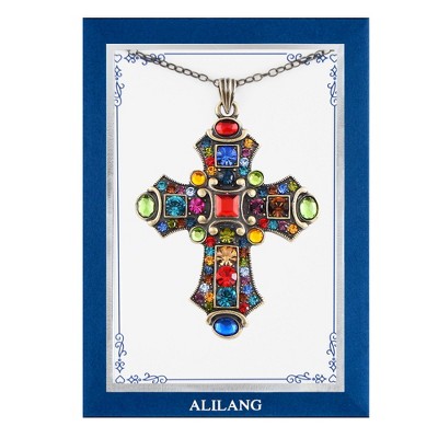 Anna-Kaci Colorful Stained Glass Rhinestone Cross Pendant Necklace Gift Message Card & Envelope Faith Jewelry Gifts