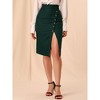 Allegra K Women's Vintage Button Decor Belted Split Front Knee Length Pencil Skirt - 3 of 4