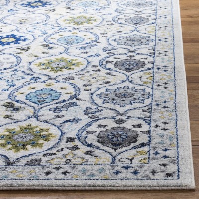 Ivory and Blue 8' x 10' Synthetic Hand-Knotted Area Rug
