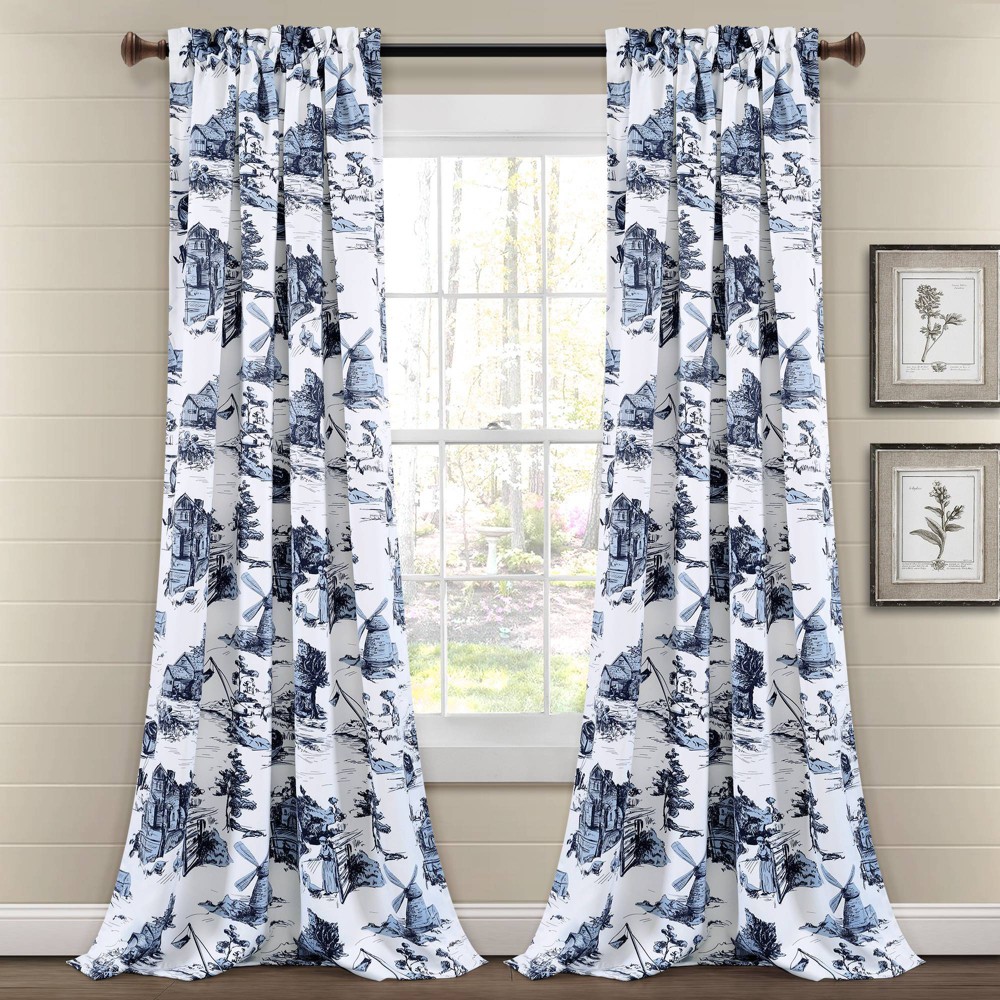 Photos - Curtains & Drapes Set of 2  French Country Toile Light Filtering Window Curtain Pan(95"x52")